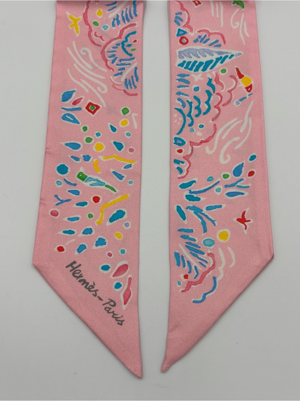 Hermes Sea Surf & Fun Twilly Silk Scarf Rose Menthol Vermillion Pink Multicolor - Picture 3 of 6